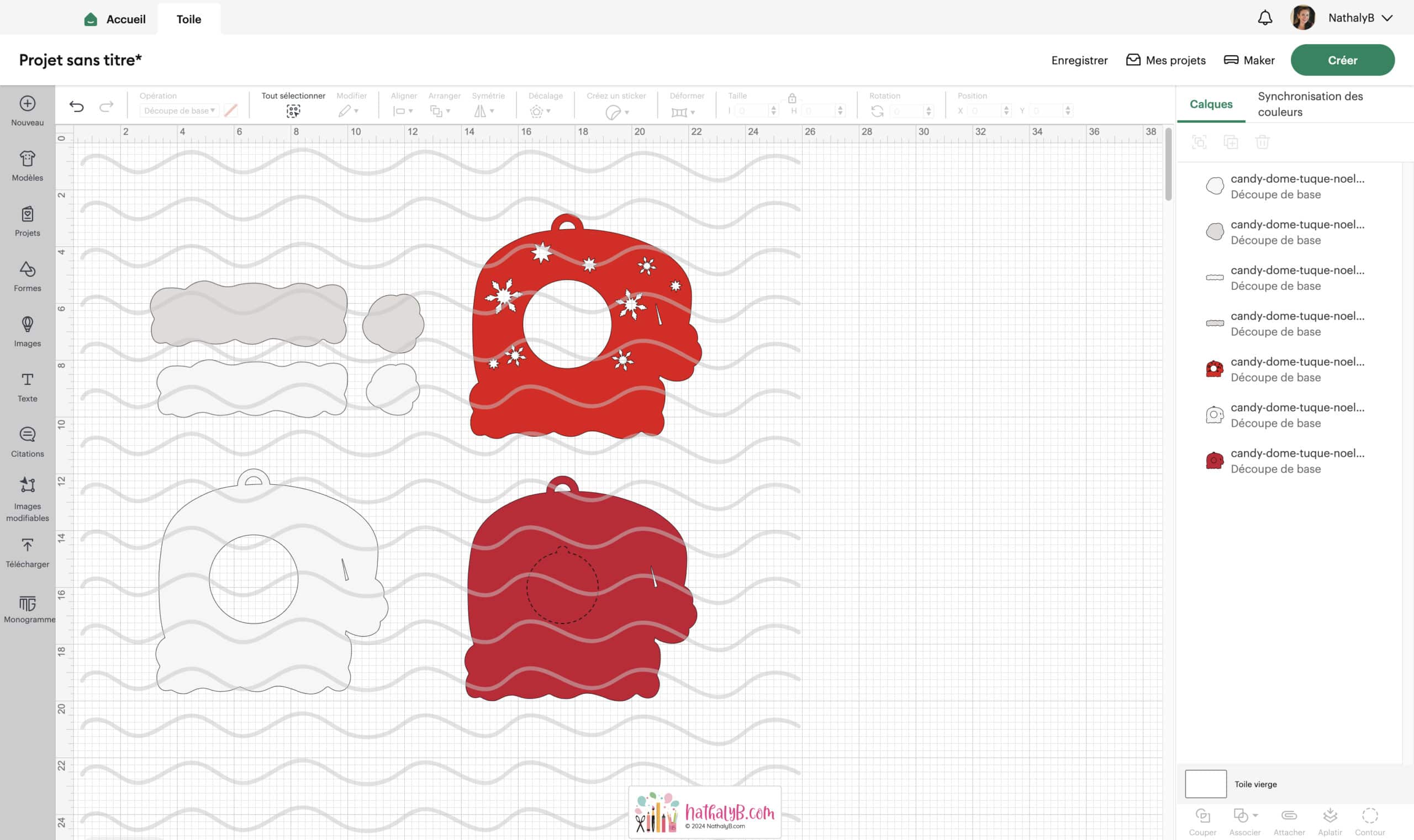 toutes les pièces du Candy Dôme Tuque De Noël dans CRICUT DESIGN SPACE